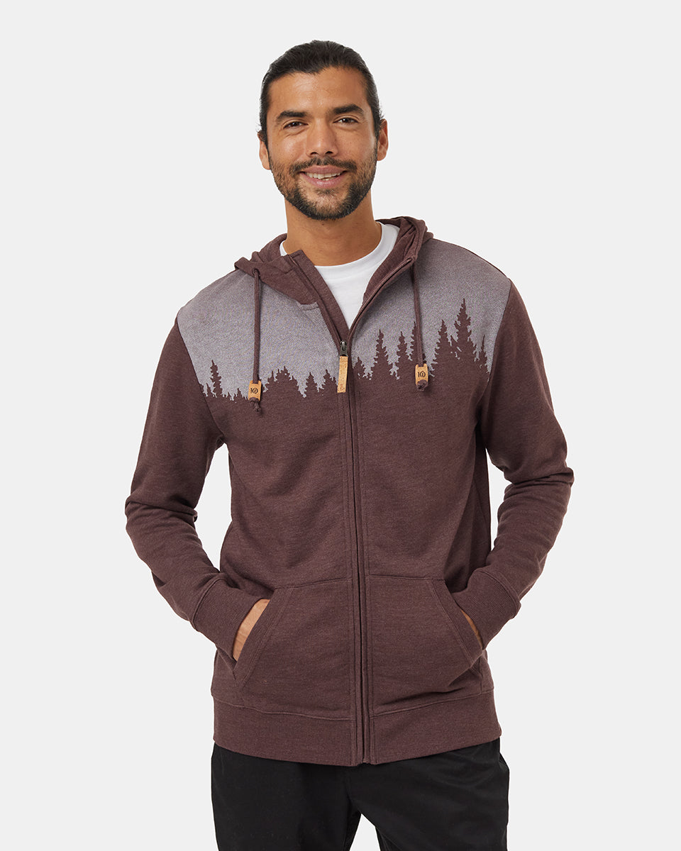 Tentree Men's Juniper Zip Hoodie - Deep Mahogany Heather White