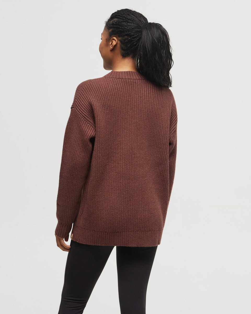 Tentree Women's Highline Oversized Button Cardigan - Deep Mahogany Heather
