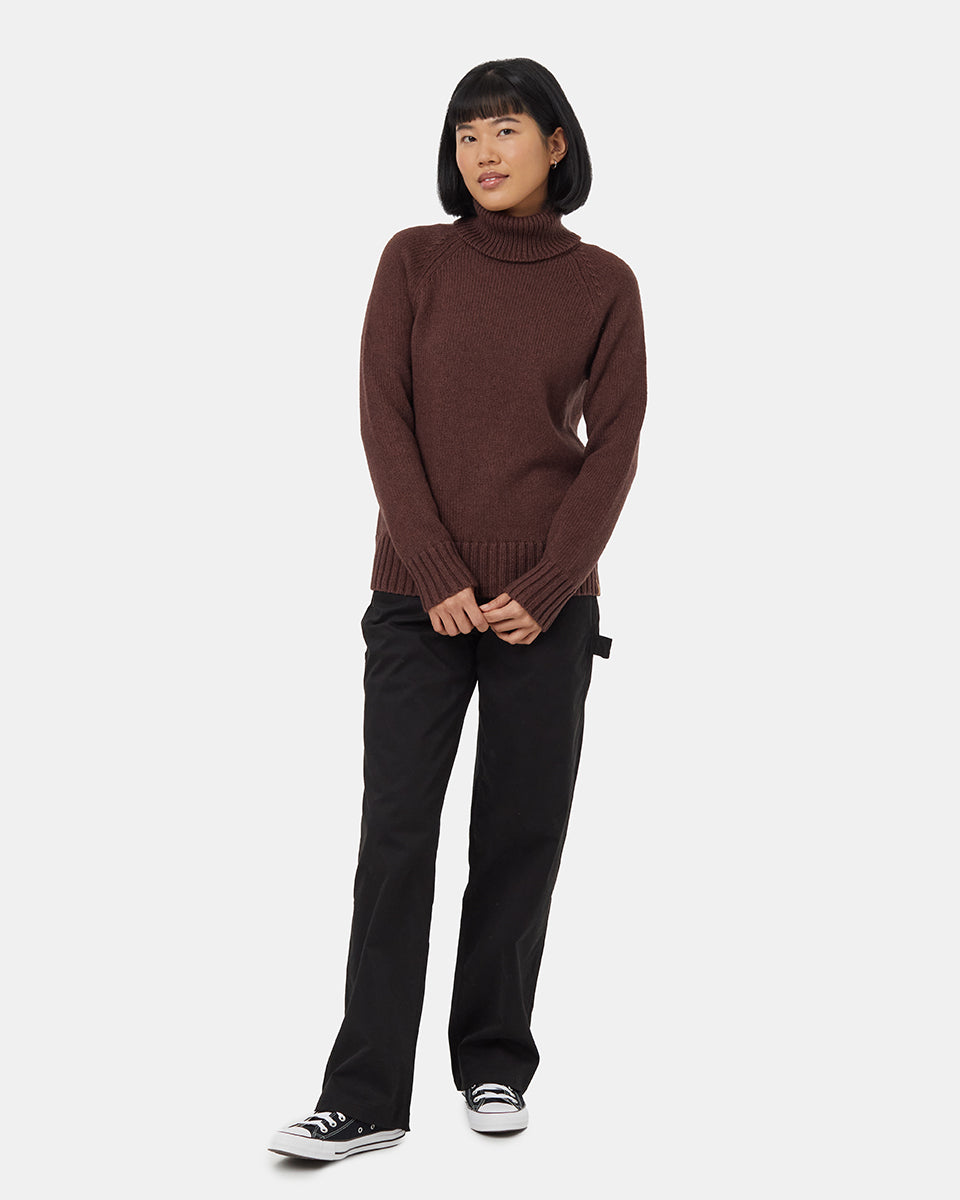 Tentree Women's Highline Wool Turtleneck Sweater - Deep Mahogany Heather