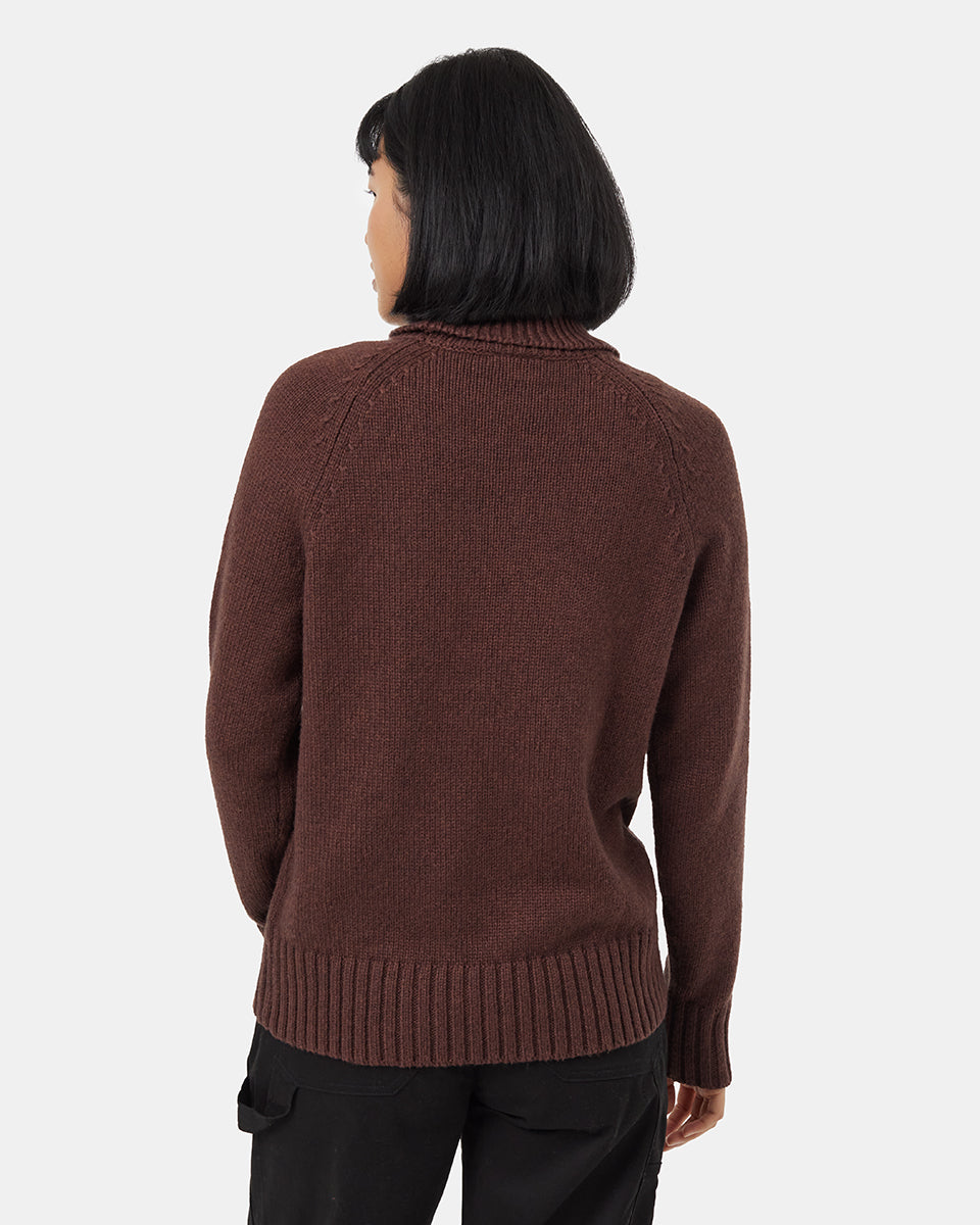 Tentree Women's Highline Wool Turtleneck Sweater - Deep Mahogany Heather