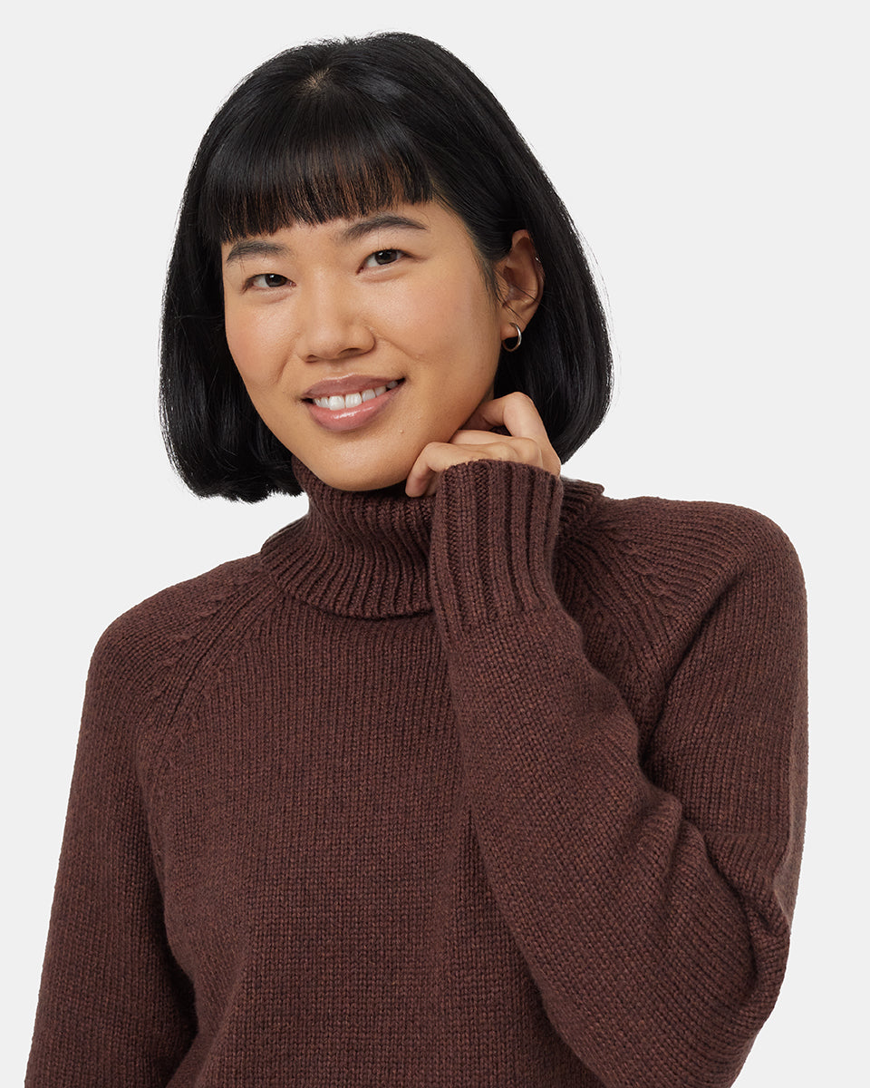 Tentree Women's Highline Wool Turtleneck Sweater - Deep Mahogany Heather