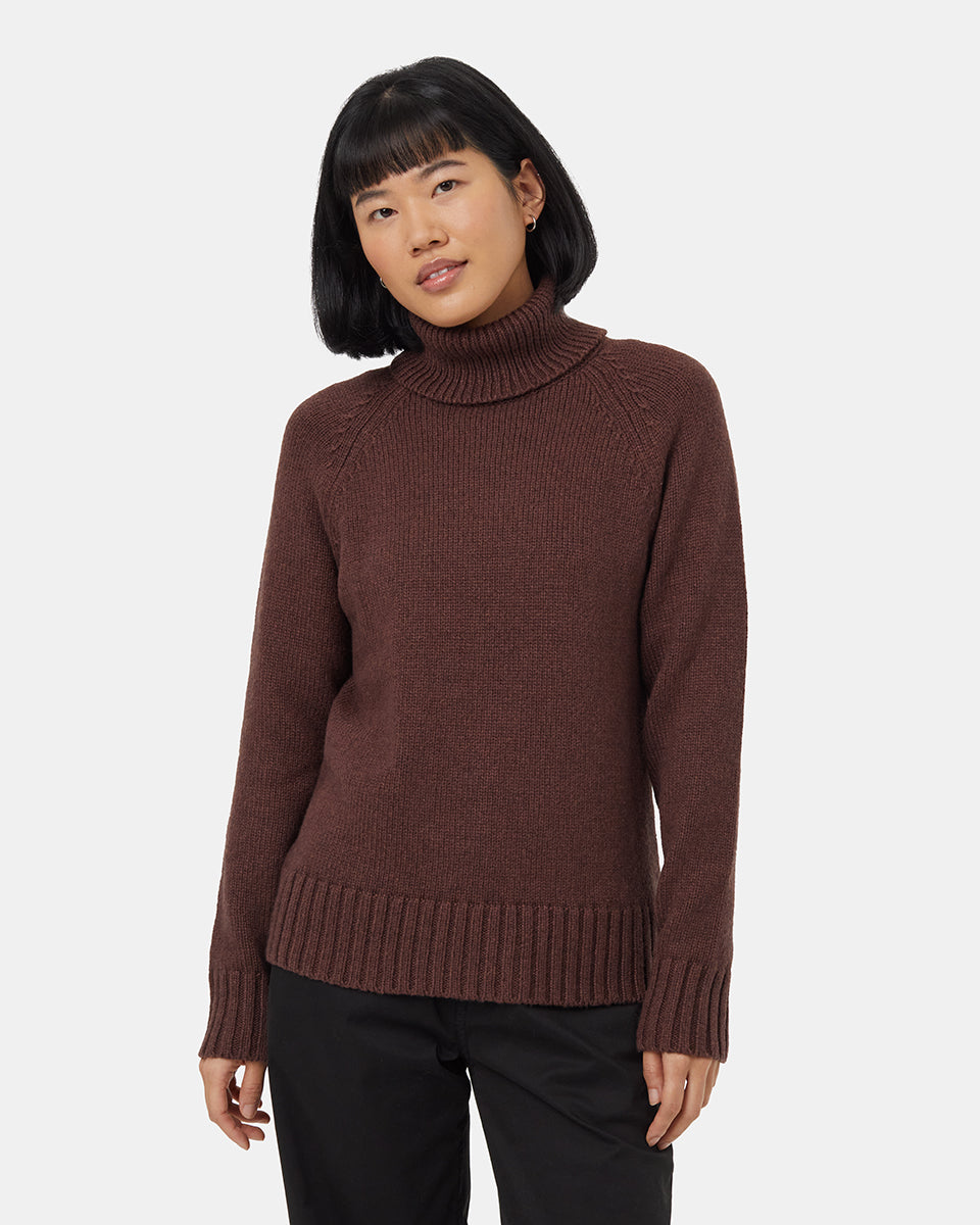 Tentree Women's Highline Wool Turtleneck Sweater - Deep Mahogany Heather