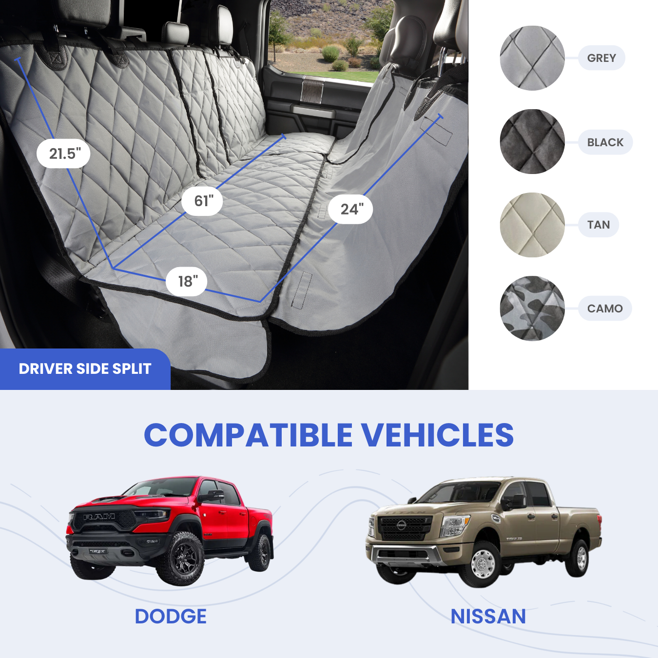 4Knines Crew Cab Truck Seat Cover with Hammock for Fold Up Seats