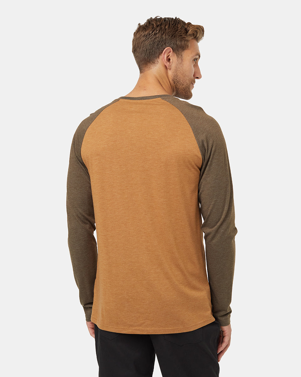 Tentree Men's TreeBlend Baker Henley Longsleeve - Camel Heather Tundra Heather