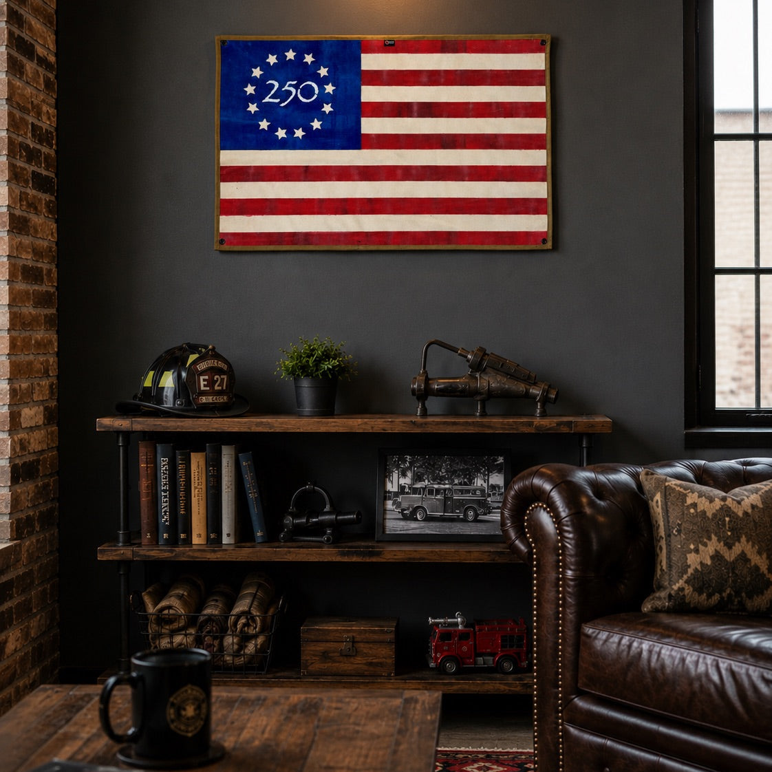 Recycled Firefighter American Flag - Fire Hose - Betsy Ross - 250 Edition — product view 2