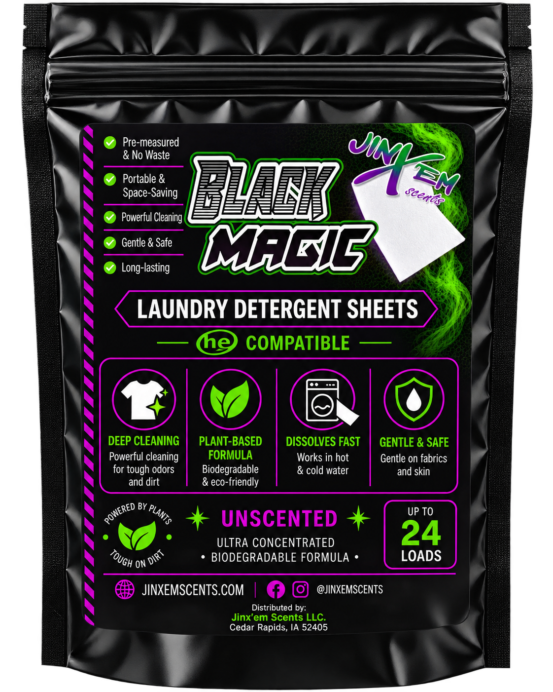 Jinx’em Black Magic Unscented Laundry Detergent Sheets – view 1