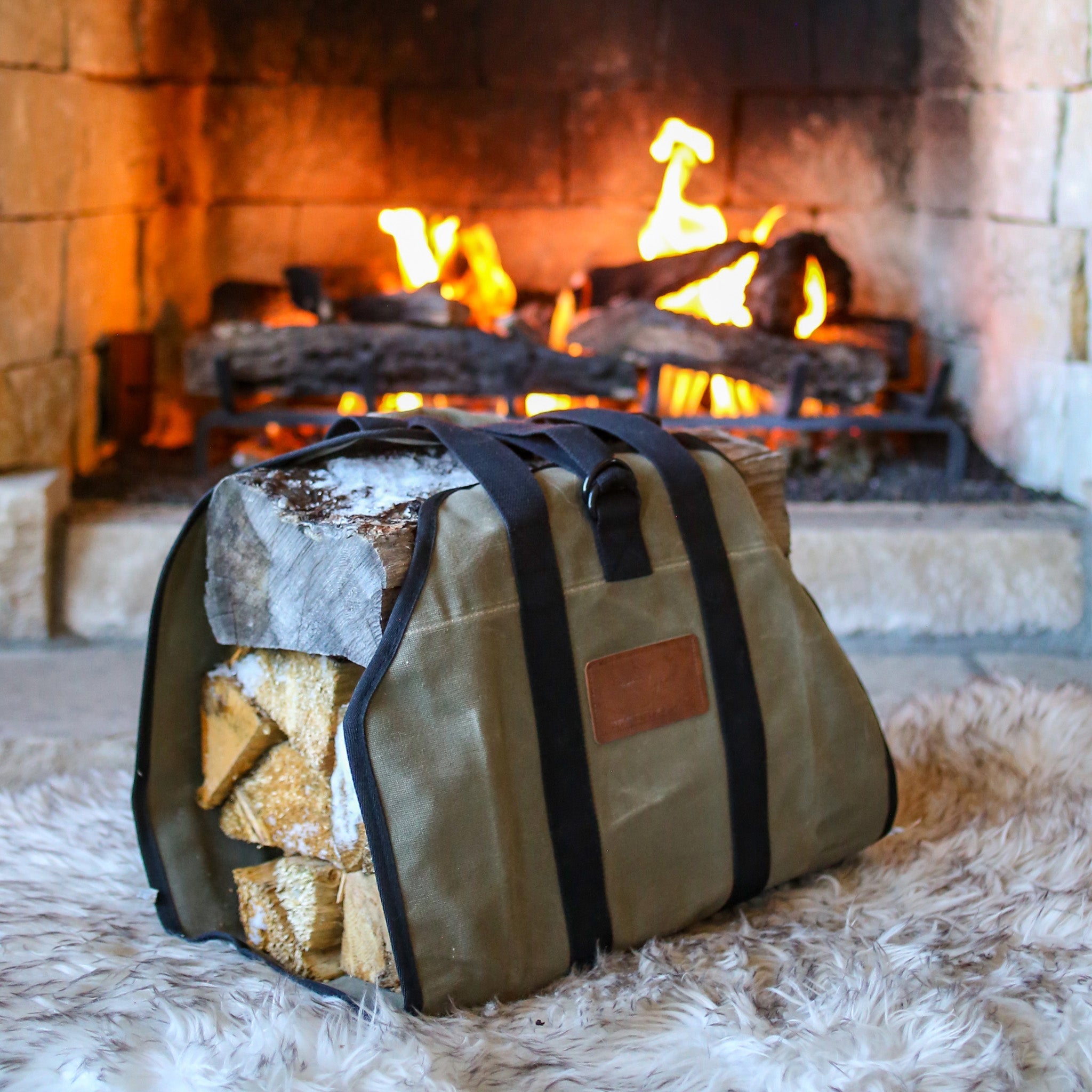 White Duck Diamond Shape Canvas Firewood Log Carriers