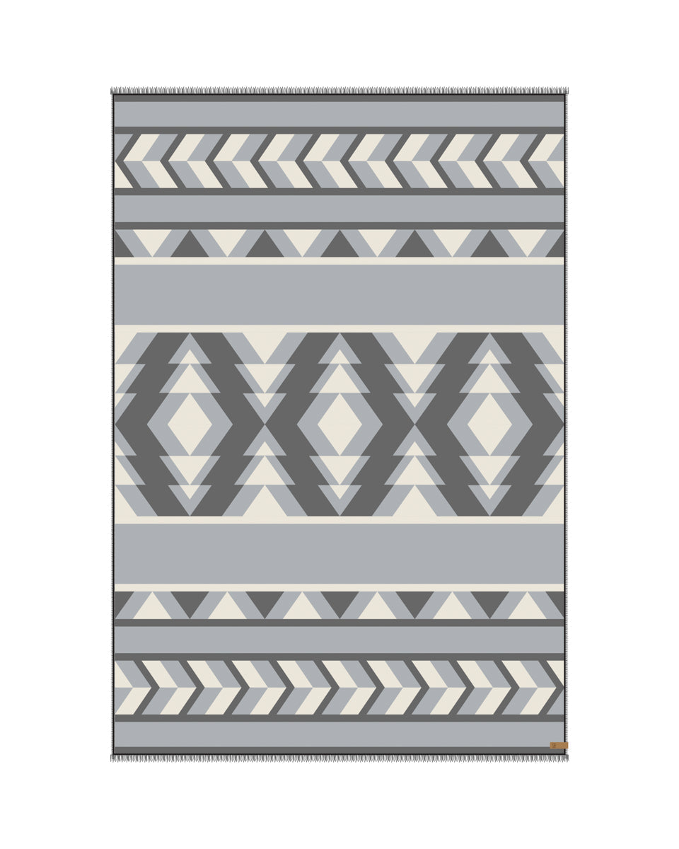 Tentree Cotton Geo Blanket Scarf - Gargoyle Grey_Elm White