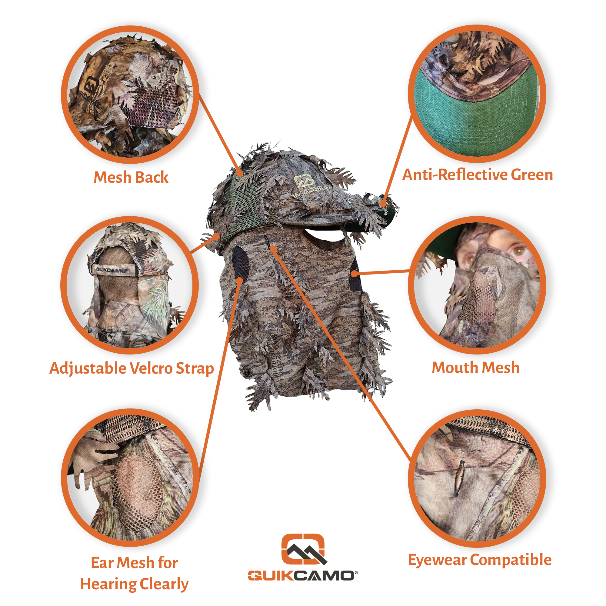 QuikCamo 3D Leafy Ball Cap with Front Face Mask – product view 25