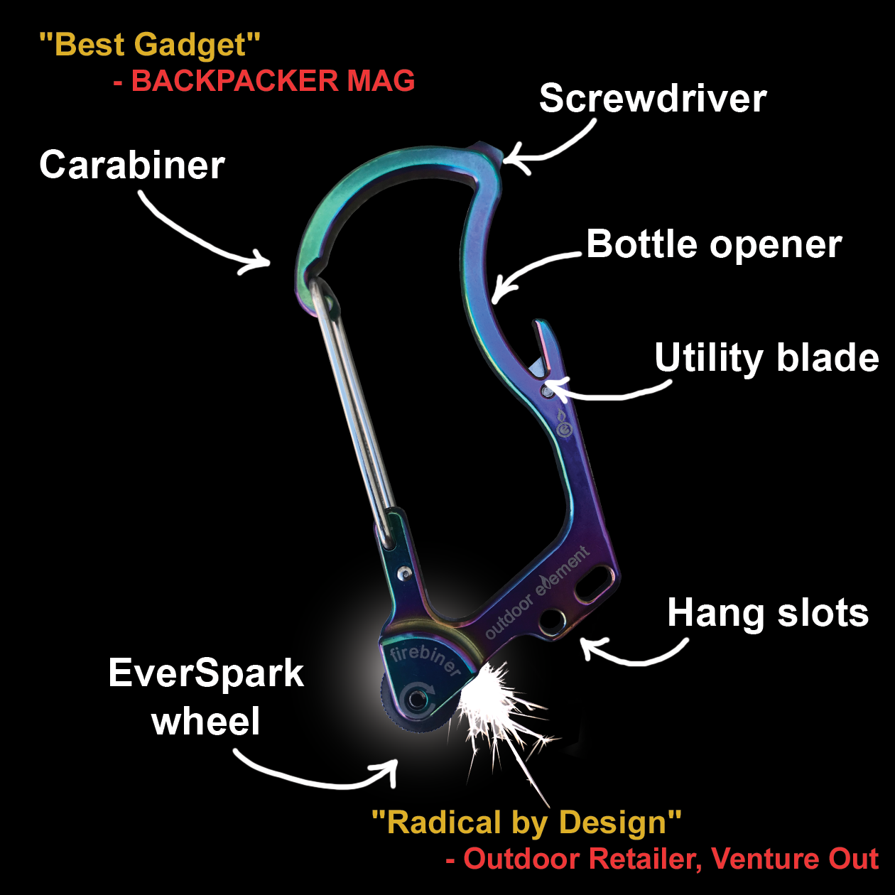 Outdoor Element Firebiner: Fire-starting Multitool Carabiner