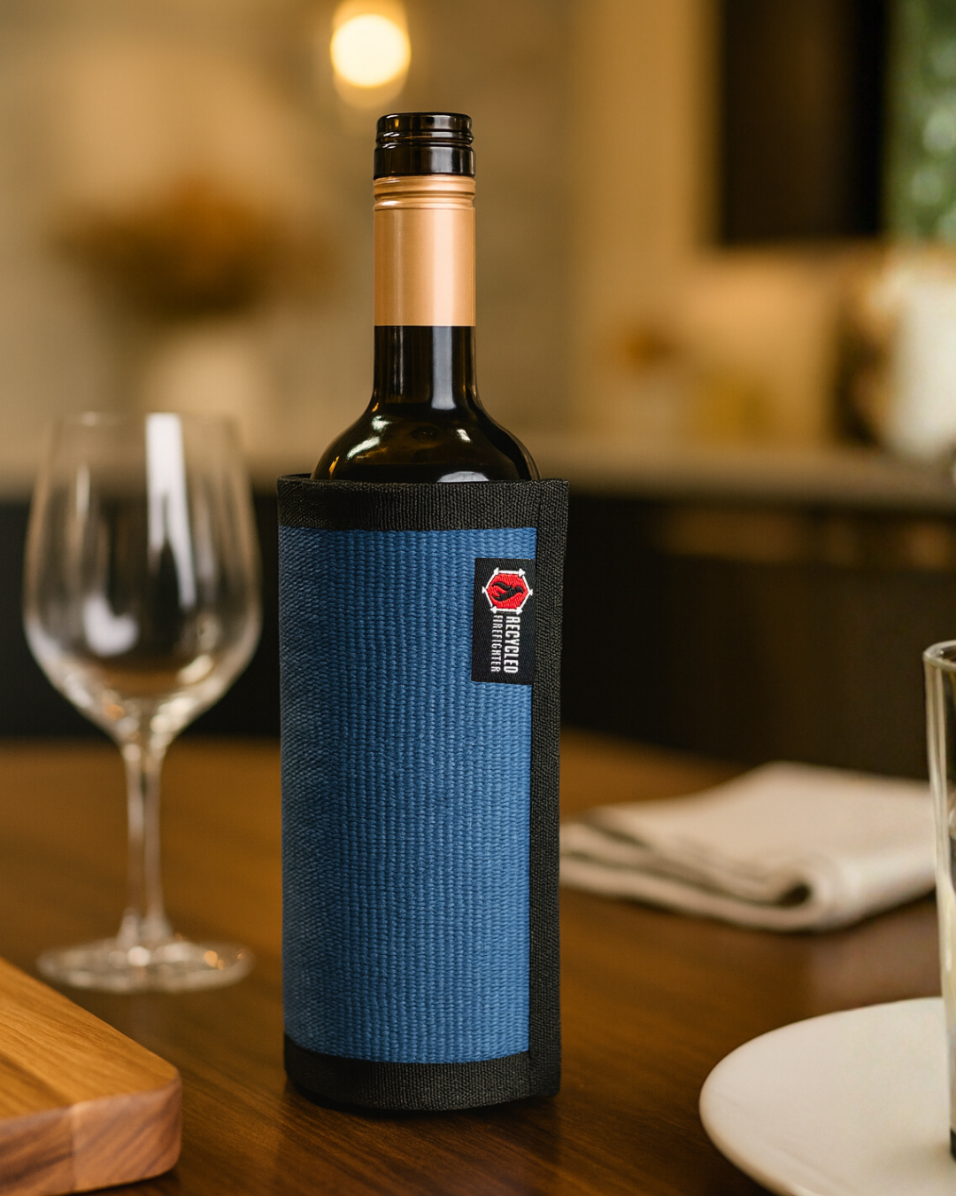 Recycled Firefighter Firehose Wine Bottle Cover — product view 9