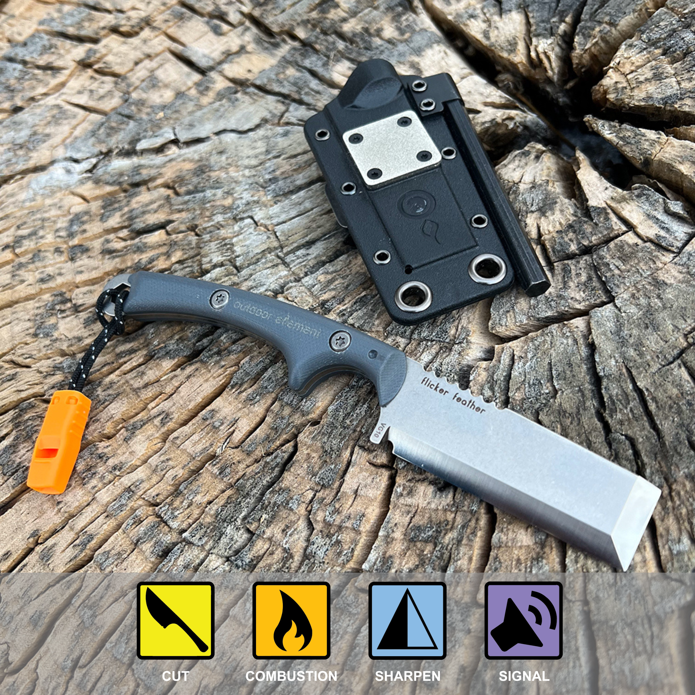 Outdoor Element Flicker Feather Survival EDC Chisel Blade