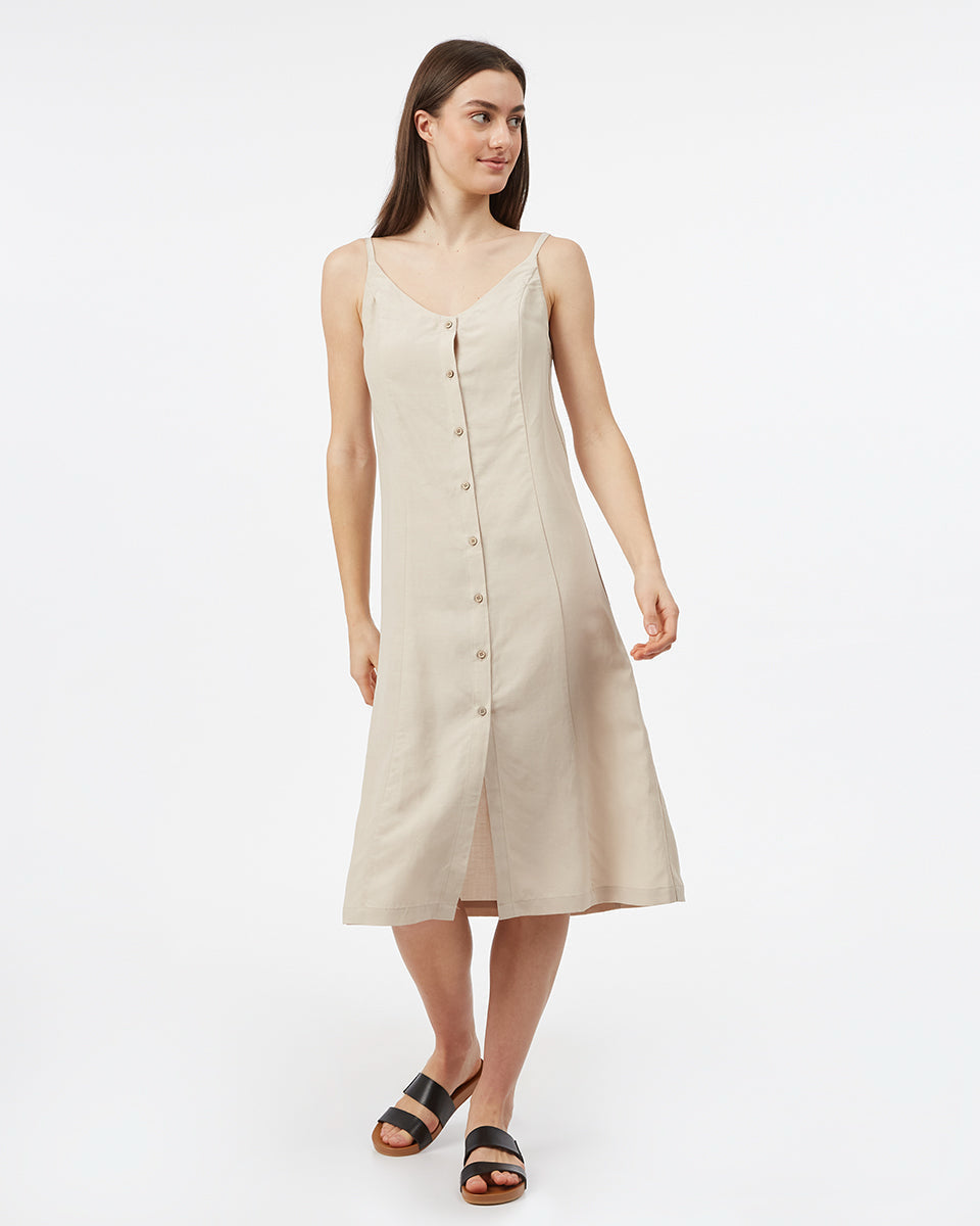 Tentree Button Front Linen Dress - Silver Cloud Grey