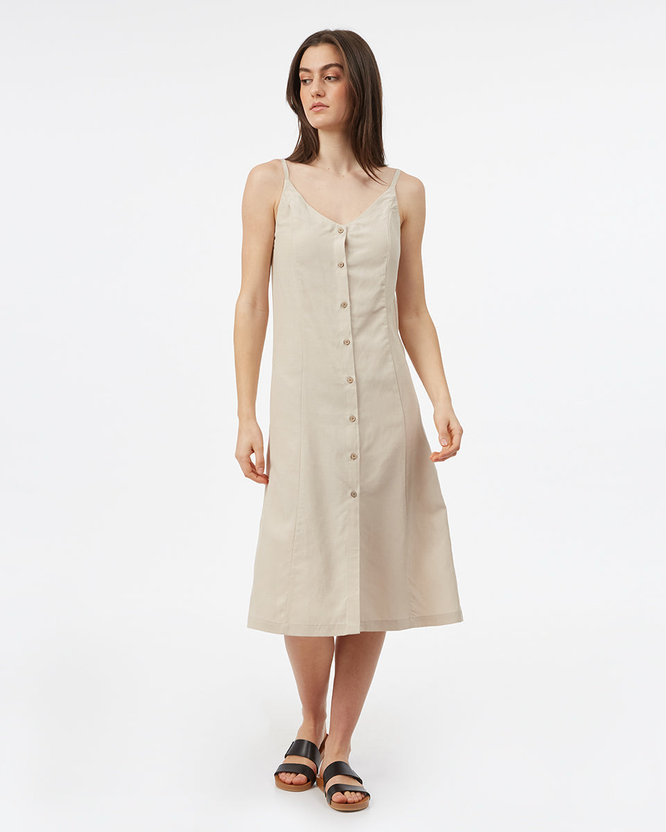 Tentree Button Front Linen Dress - Silver Cloud Grey