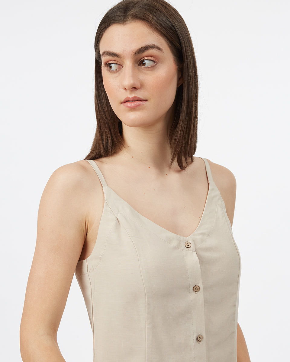 Tentree Button Front Linen Dress - Silver Cloud Grey