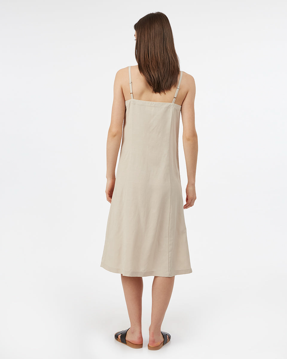 Tentree Button Front Linen Dress - Silver Cloud Grey