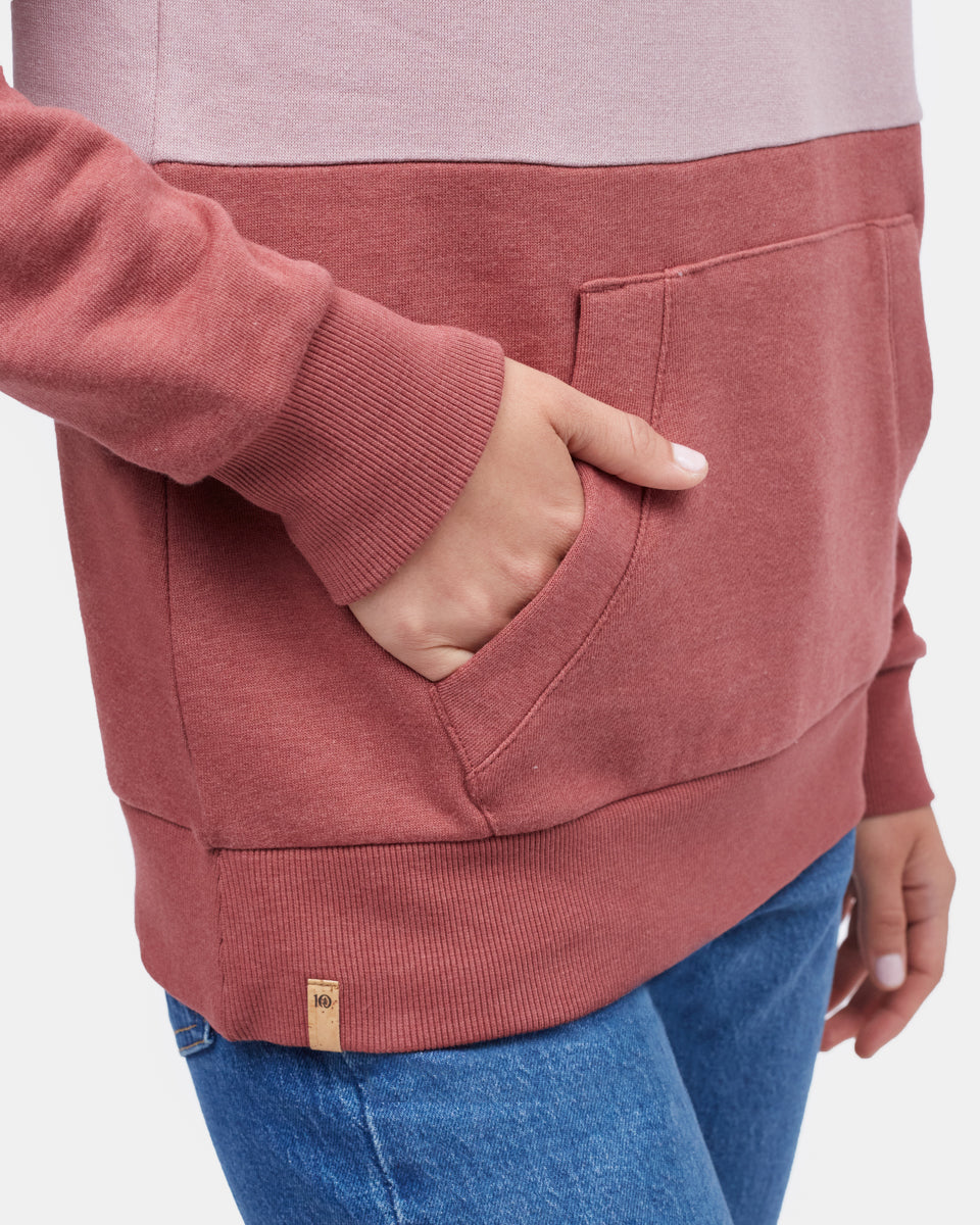 Tentree Blocked Banshee Hoodie - Hi Rise Grey Heather Orchid Pink Apple Butter Red