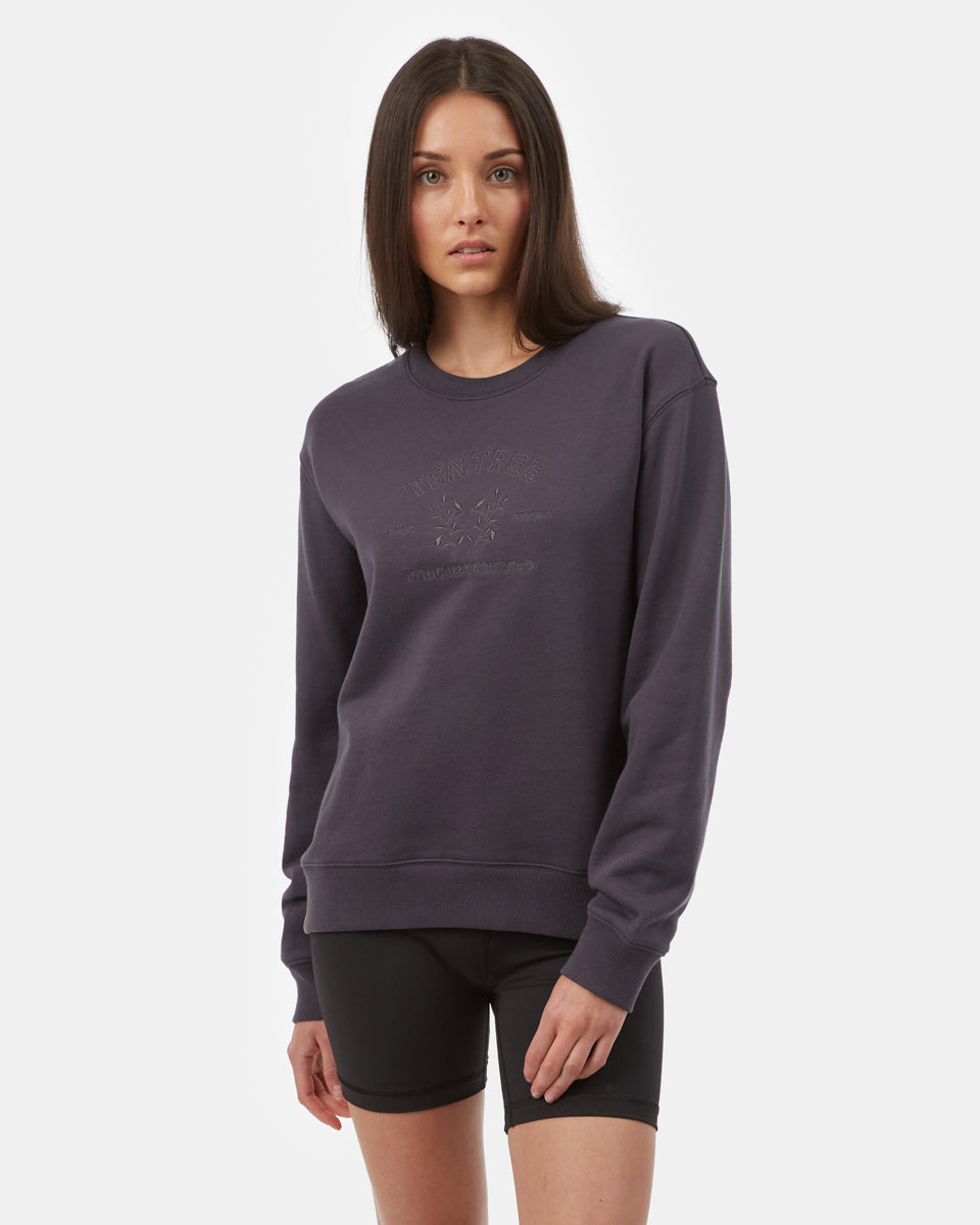 Tentree Women's Embroidey Crew - Periscope Grey