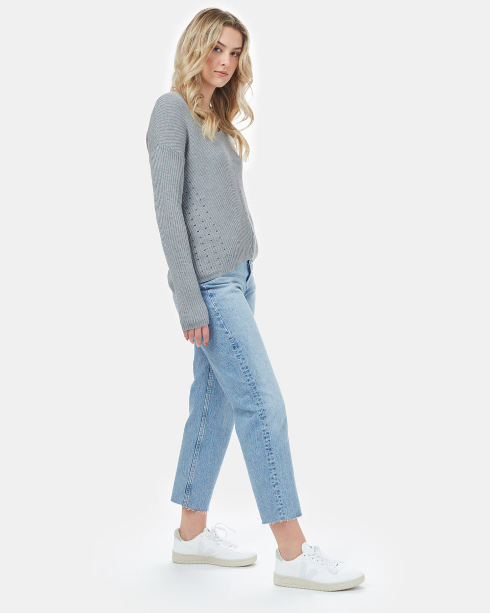 Tentree Highline Cotton Light V-Neck Sweater - Heather Grey
