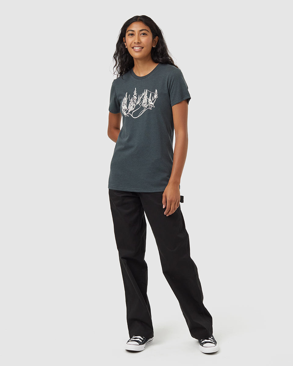 Tentree Women's Snowy Trees T-Shirt - Forest River Green Vintage White