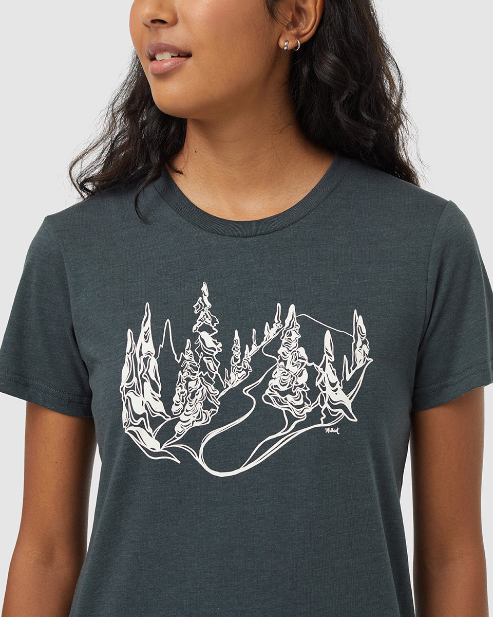 Tentree Women's Snowy Trees T-Shirt - Forest River Green Vintage White