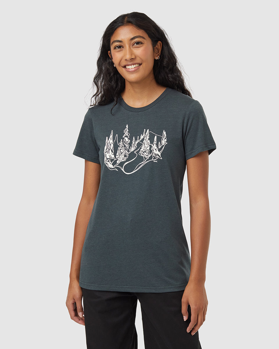 Tentree Women's Snowy Trees T-Shirt - Forest River Green Vintage White