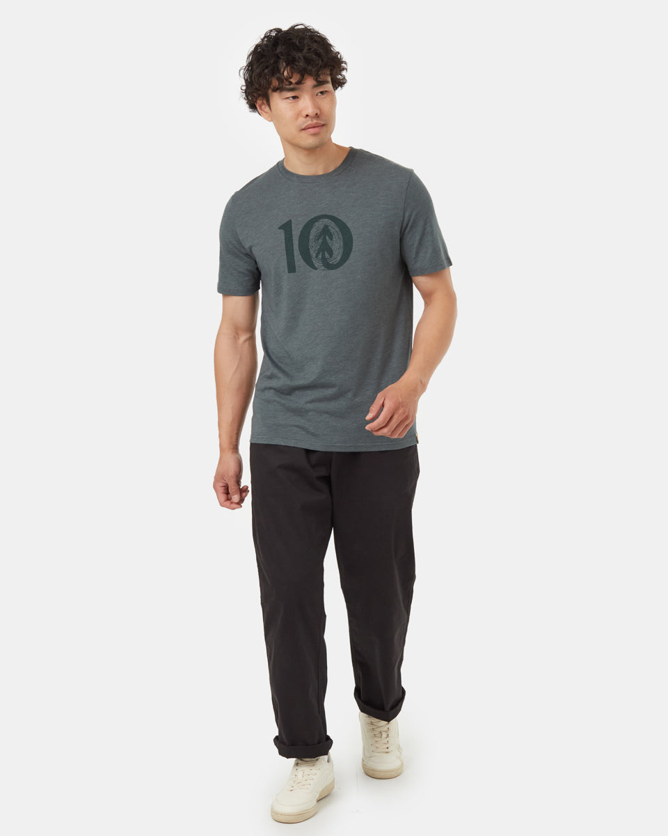 Tentree Men's Woodgrain Ten T-Shirt - Urban Green Heather Dark Tonal Green