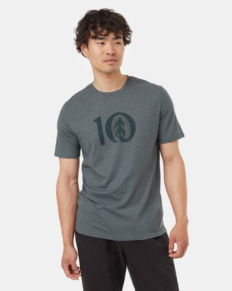 Tentree Men's Woodgrain Ten T-Shirt - Urban Green Heather Dark Tonal Green