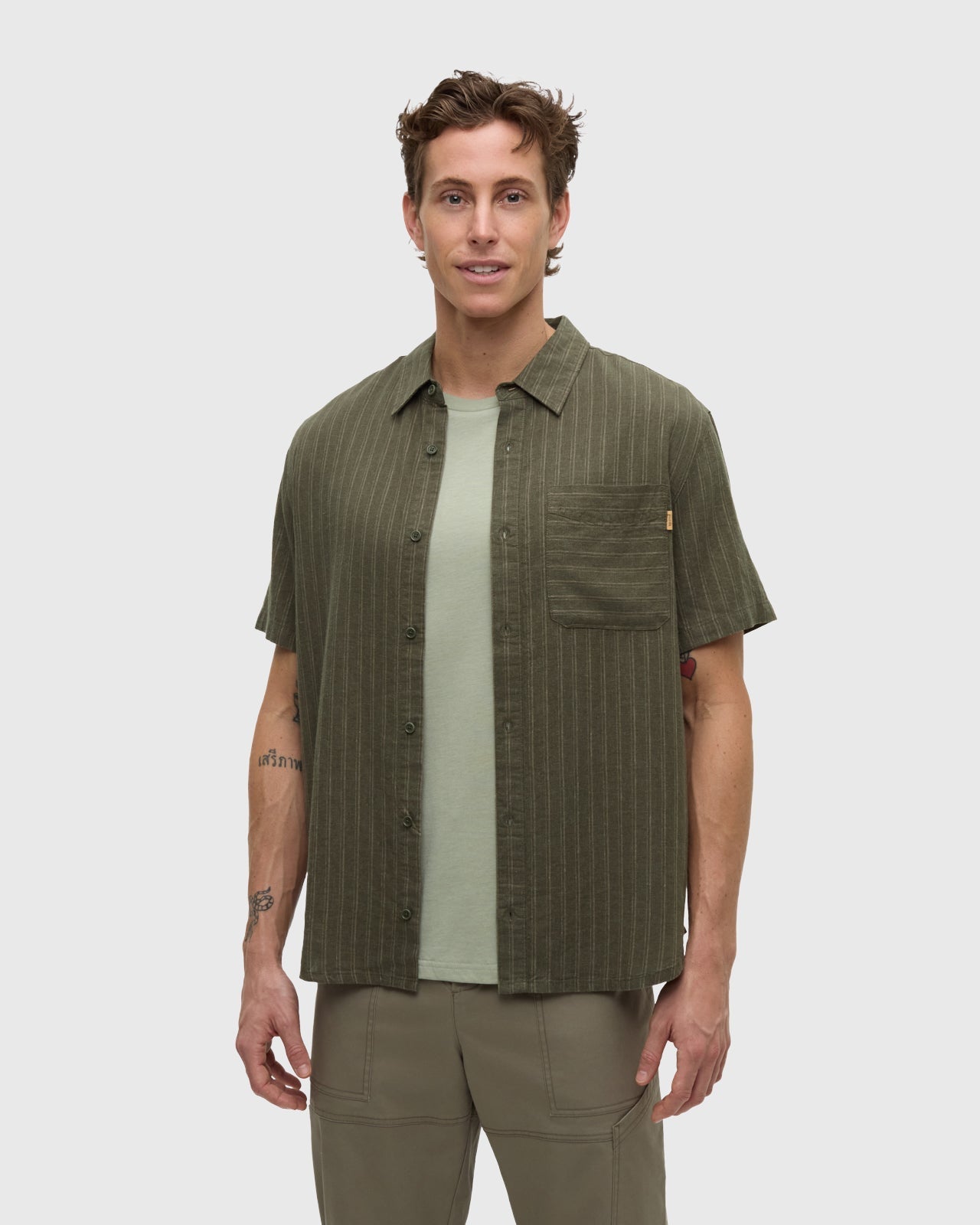 Tentree Men's Dundas Shirt - Deep Olive Double Stripe