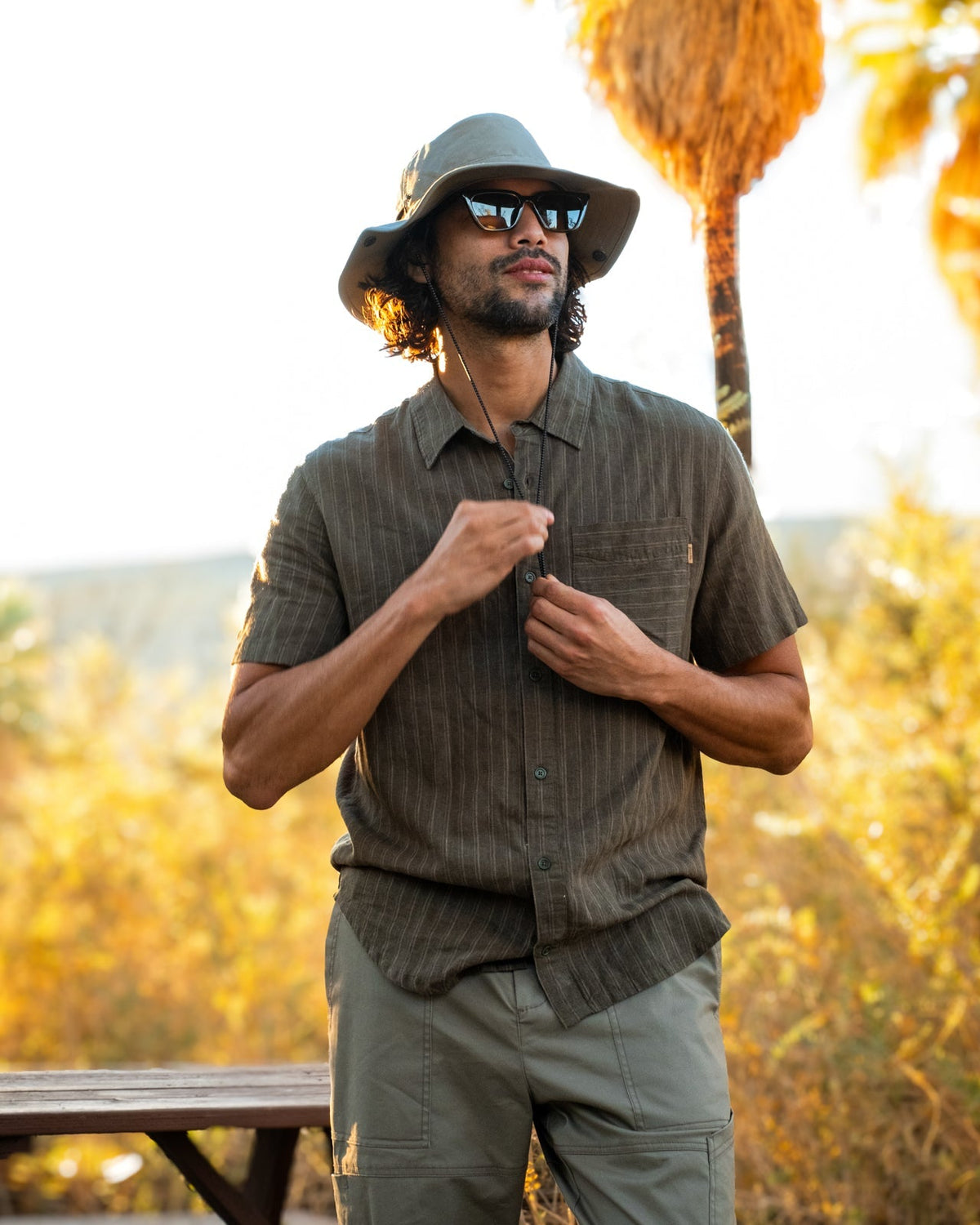 Tentree Men's Dundas Shirt - Deep Olive Double Stripe