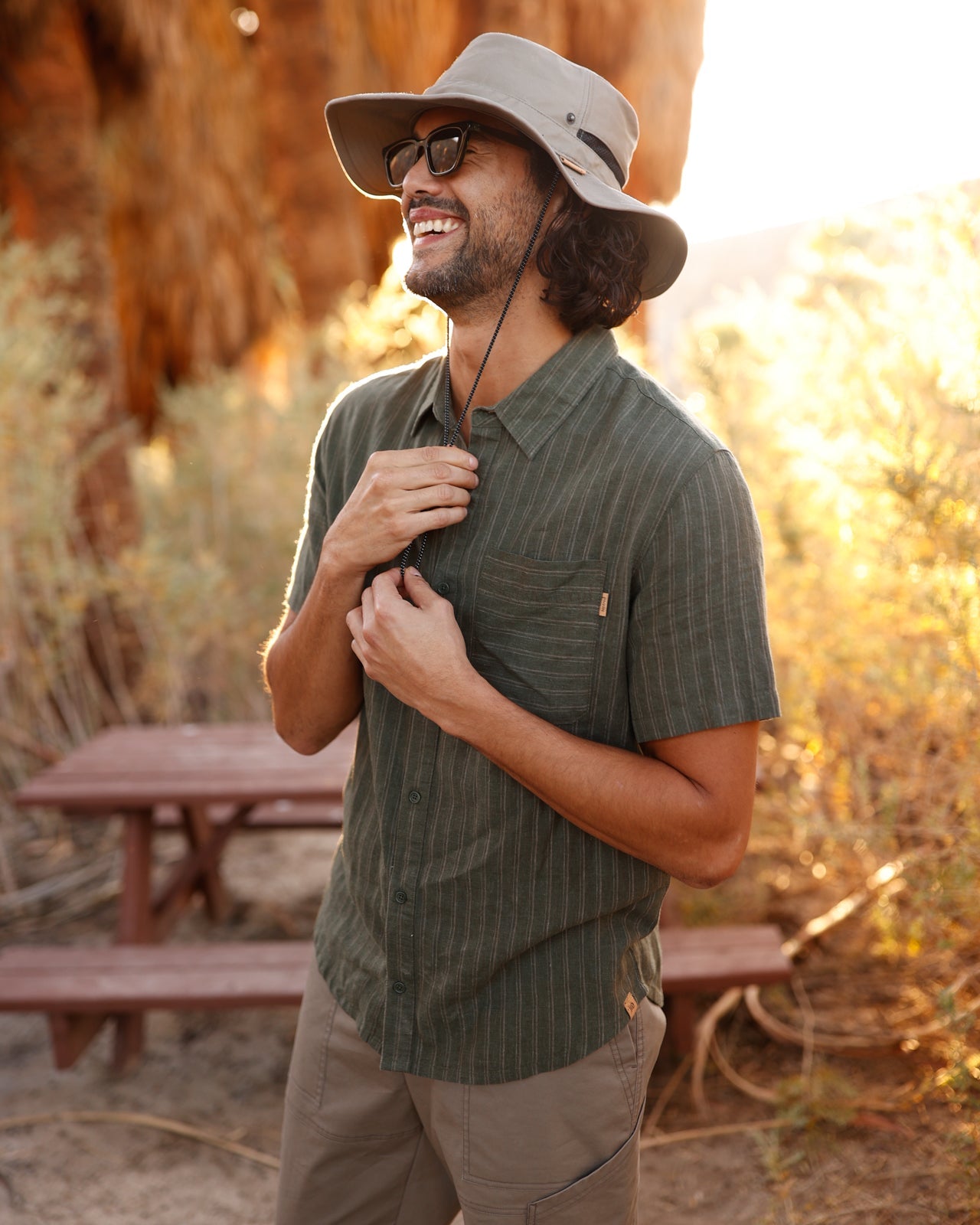 Tentree Men's Dundas Shirt - Deep Olive Double Stripe