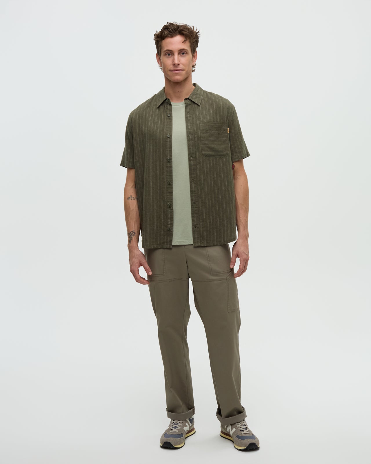 Tentree Men's Dundas Shirt - Deep Olive Double Stripe