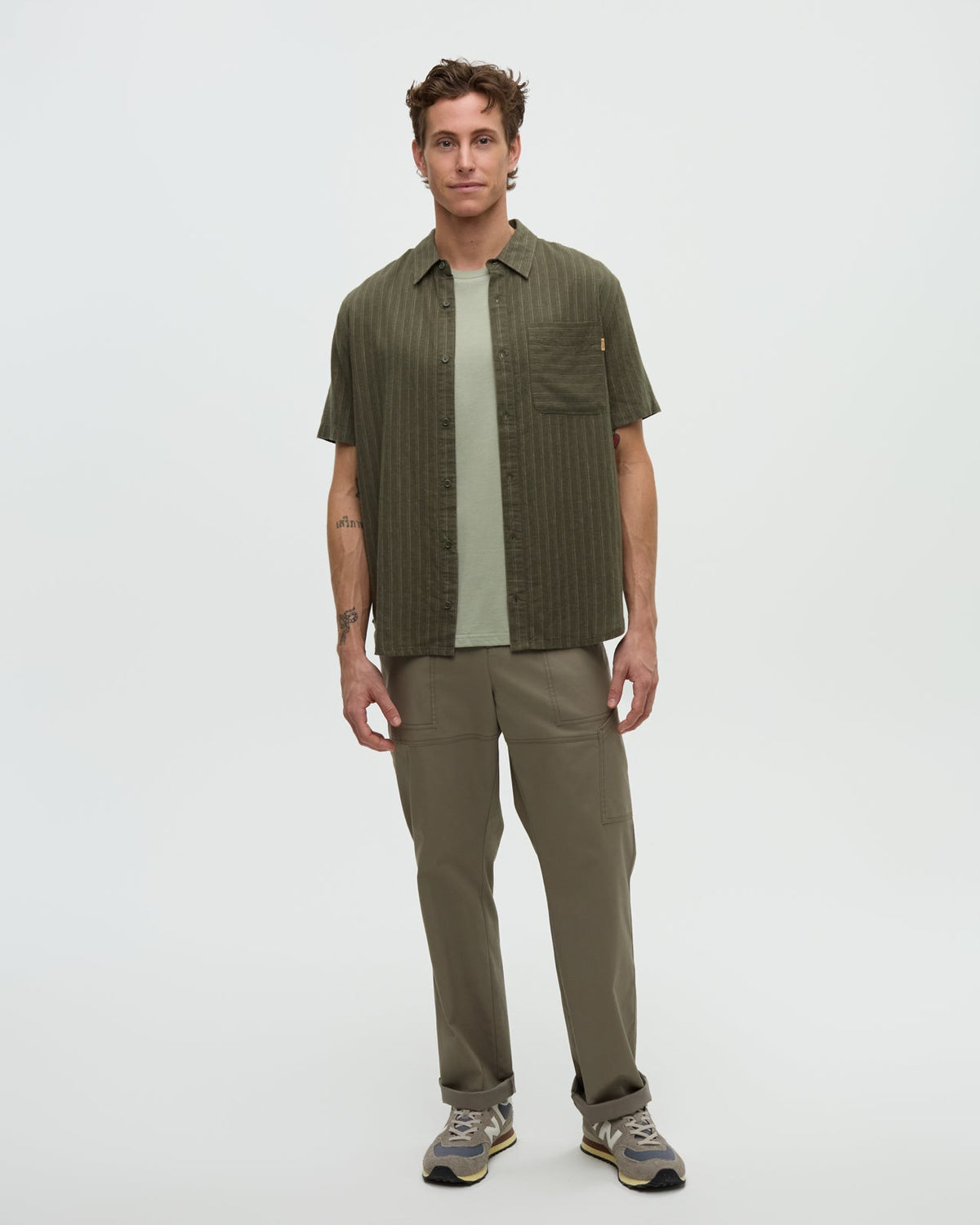 Tentree Men's Dundas Shirt - Deep Olive Double Stripe