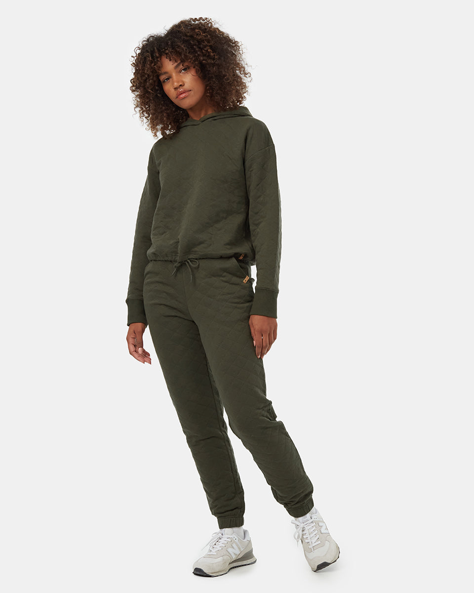 Tentree Women's Quilted Pant - Dark Kombu Green