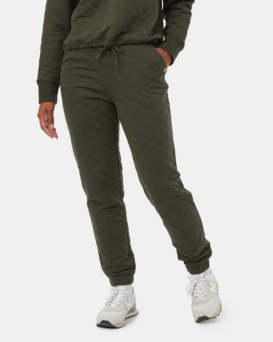 Tentree Women's Quilted Pant - Dark Kombu Green