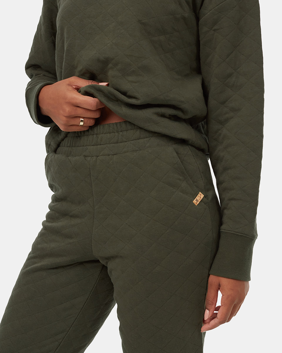 Tentree Women's Quilted Pant - Dark Kombu Green