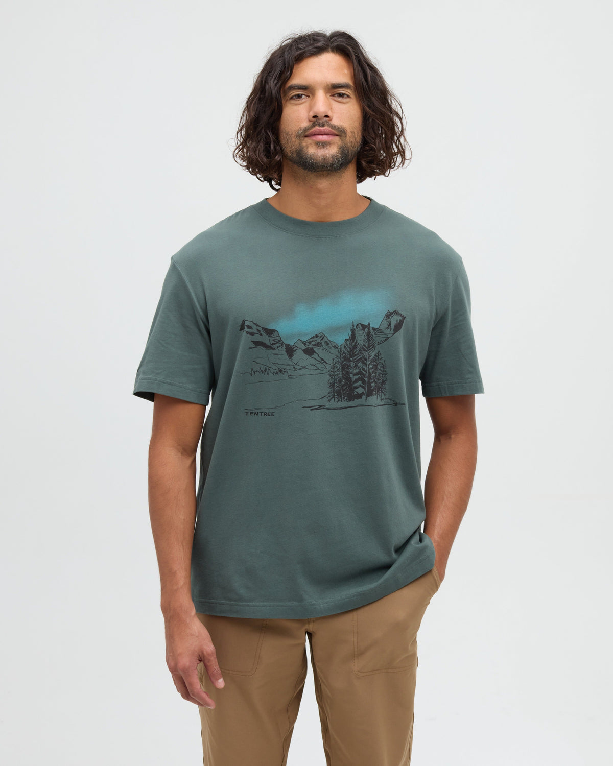 Tentree Men's Parks Landscape Relaxed T-Shirt - Pine Green Meteorite Black