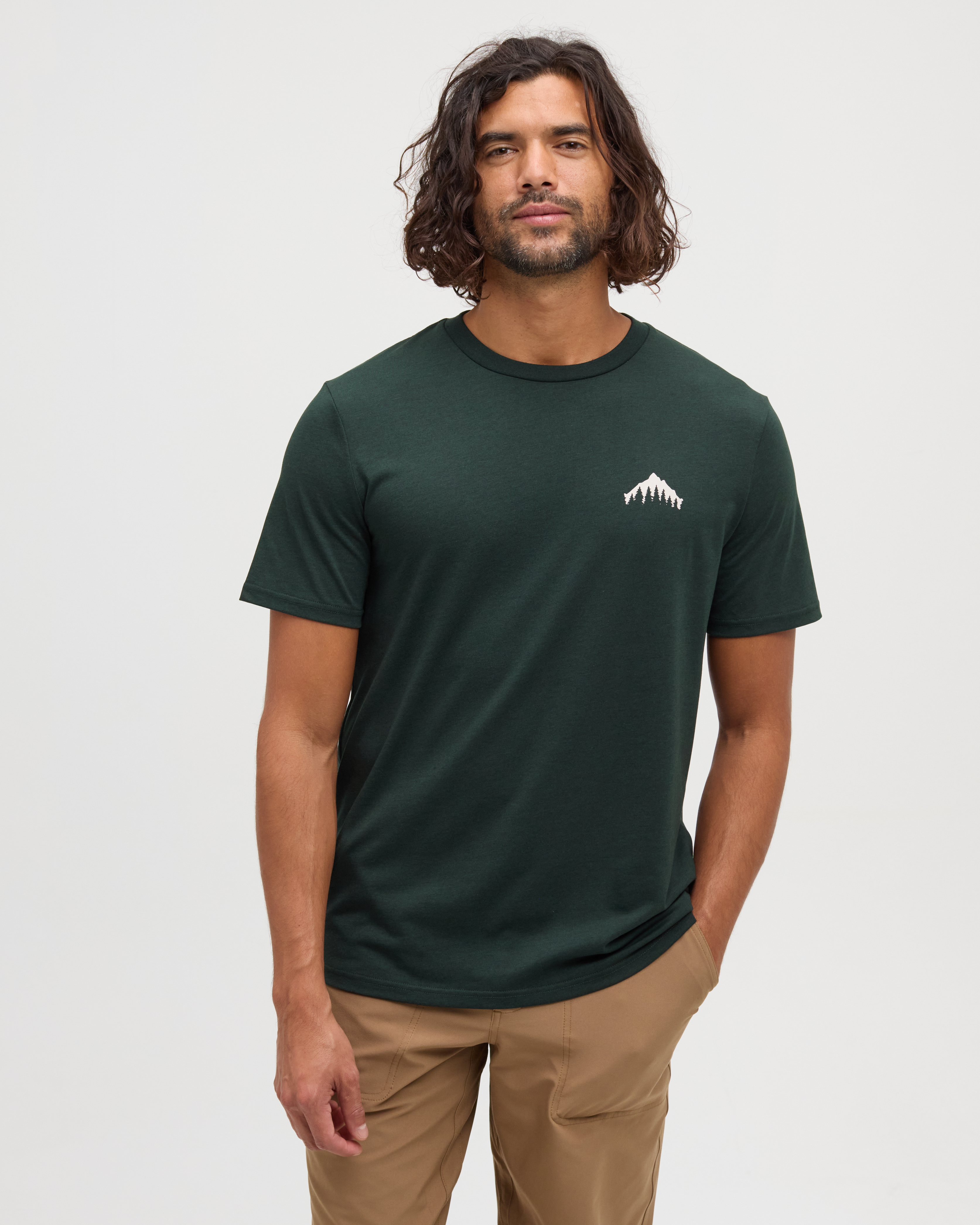 Tentree Men's Think Outside T-Shirt - Dark Forest Green Vintage White