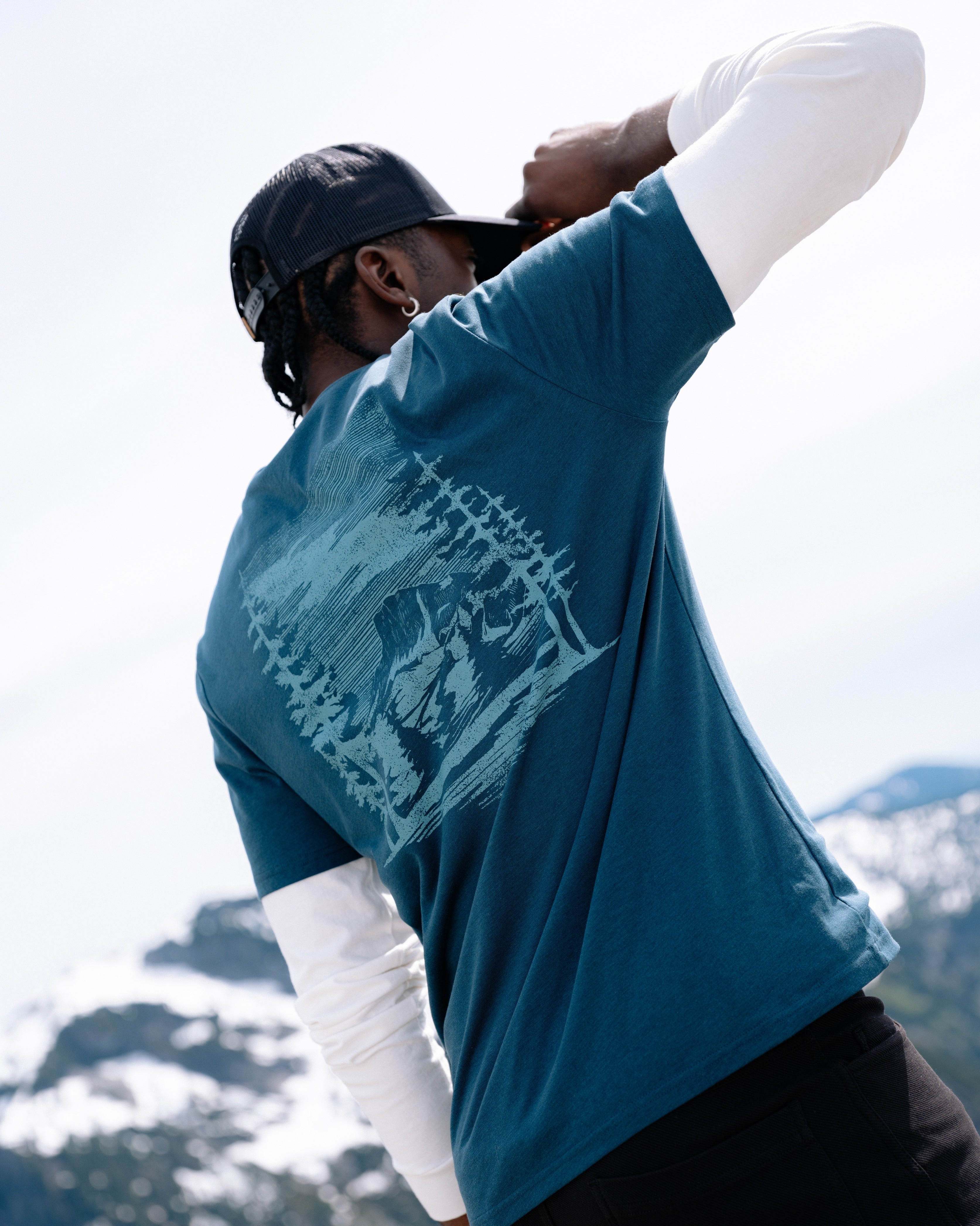 Tentree Men's Summit Sight T-Shirt - Pacific Teal Alpine Blue