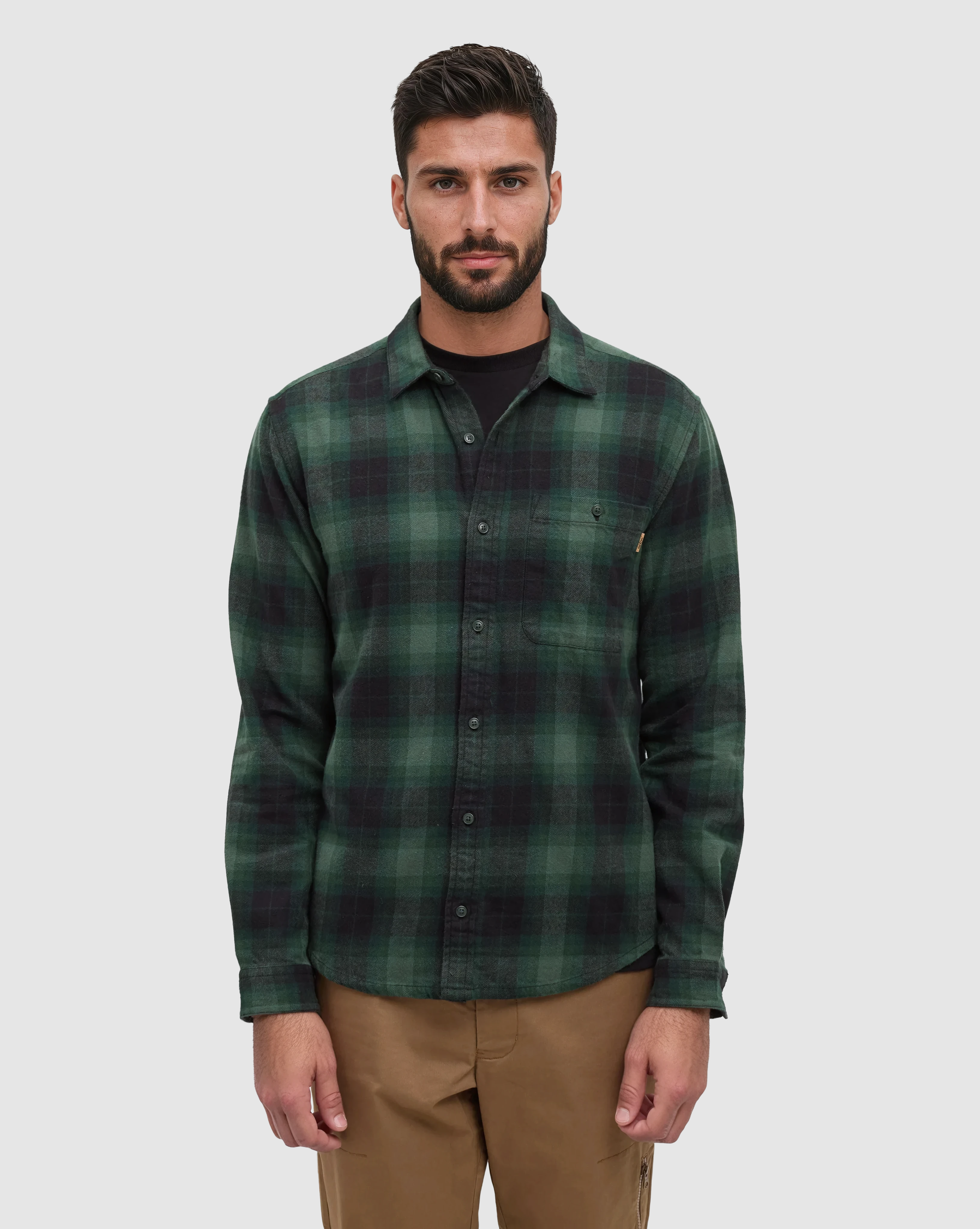 Tentree Men's Forest Flannel Shirt - Dark Forest Green Storm Plaid