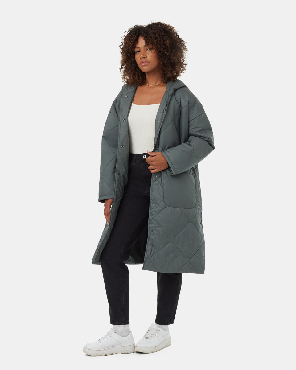 Tentree Women's Cloud Shell Quilted Hooded Jacket - Urban Green