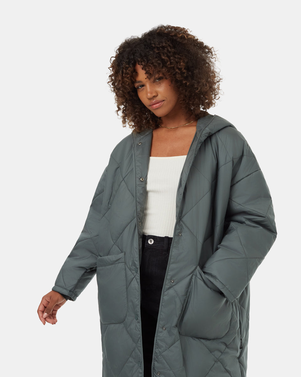 Tentree Women's Cloud Shell Quilted Hooded Jacket - Urban Green