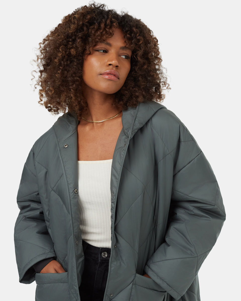 Tentree Women's Cloud Shell Quilted Hooded Jacket - Urban Green