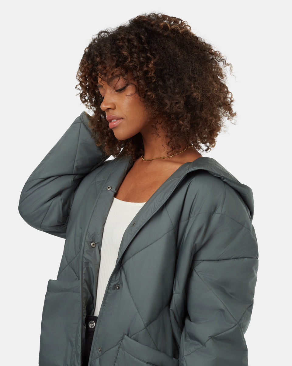 Tentree Women's Cloud Shell Quilted Hooded Jacket - Urban Green