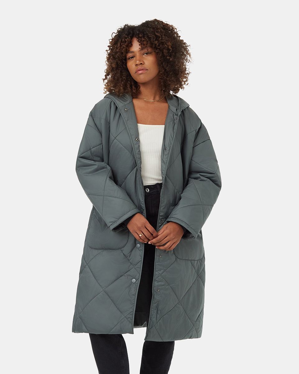Tentree Women's Cloud Shell Quilted Hooded Jacket - Urban Green