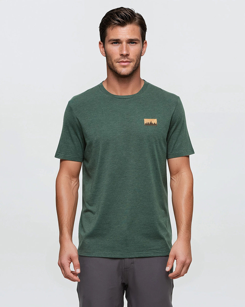 Tentree Men's Juniper Cork Patch T-Shirt - Forest Pine Heather Cork Patch