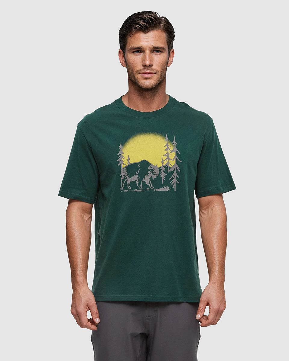 Tentree Men's Regenerative Boreal Bison T-Shirt - Forest Pine Amber Brown