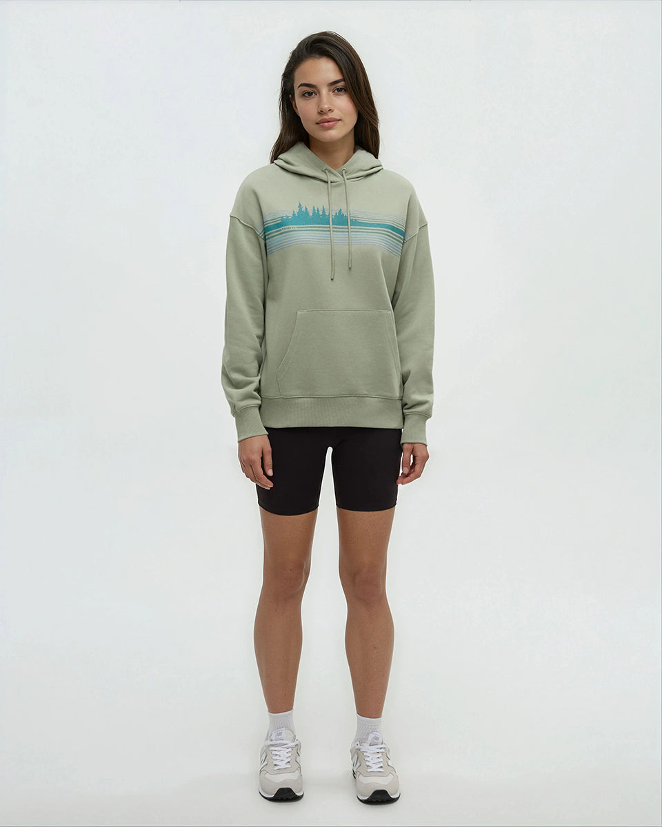 Tentree Women's Wildfire Retro Treeline Relaxed Hoodie - Light Moss Tidal Teal