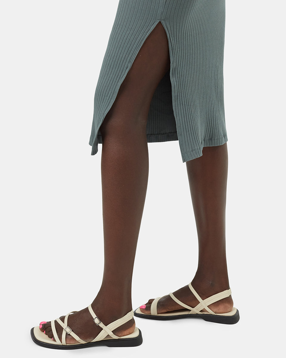 Tentree Women's Rib Square Neck Dress - Light Urban Green