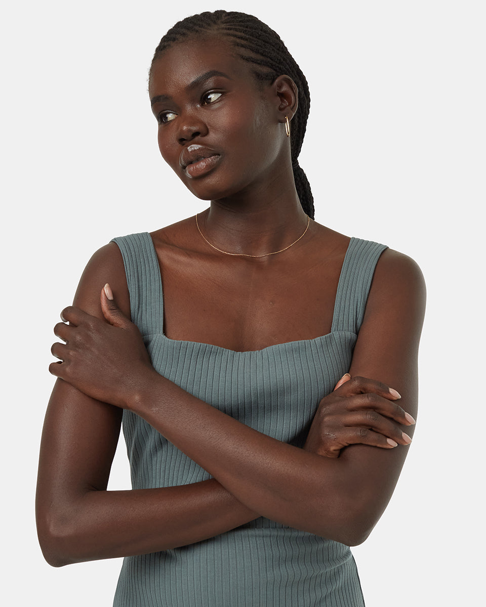 Tentree Women's Rib Square Neck Dress - Light Urban Green